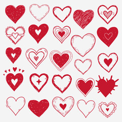 A collection of hearts with different styles and sizes