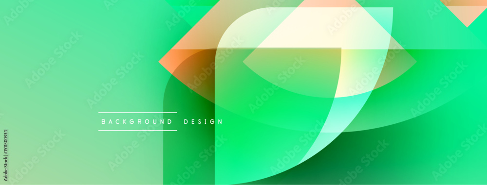 Poster Abstract green background. Overlapping shapes create dynamic visual effect. Modern design elements suggest innovation, fluidity.