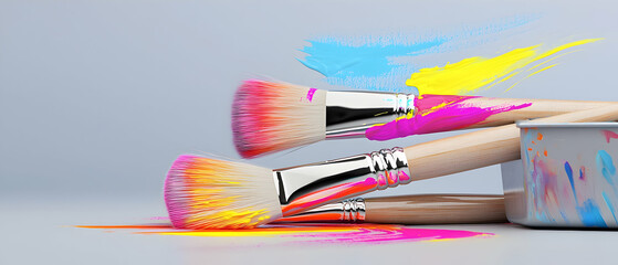 Multicolored Paintbrushes With Splatters