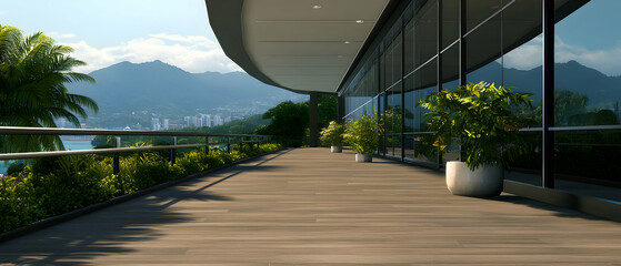 Modern Wooden Balcony With City View
