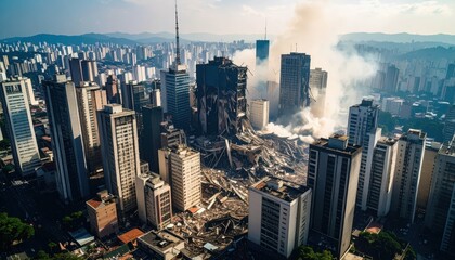 Obraz premium Tragic Collapse of a High-Rise Building in São Paulo's Urban Sprawl