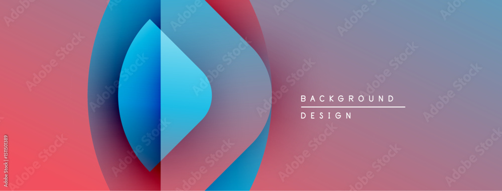 Poster Abstract gradient background. Blue shapes overlap red hues. Minimalist design with text elements present. Modern aesthetic.