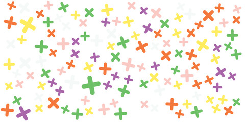 Seamless background pattern of evenly spaced white plus symbols of different sizes and opacity. Vector illustration