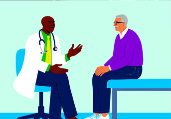Illustration of a doctor and patient having a consultation in a medical office