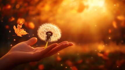 Autumnal Serenity: A Dandelion's Gentle Embrace