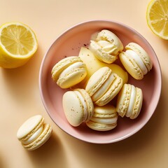 Pink Bowl with Macarons and Lemon Slices