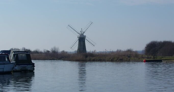 Extra Wide shot of St benet&rsquo;s mill with the river Thurne