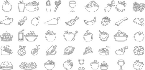 Obraz premium Delicious Food and Drink Icons A Collection of Line Art Graphics for Menus and Websites