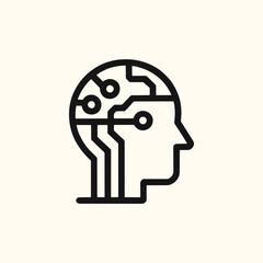 A black and white drawing of a brain with wires and circuits