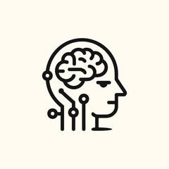 A black and white drawing of a brain with wires and circuits