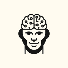 A black and white drawing of a brain with wires and circuits