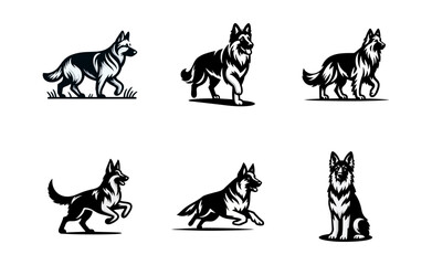 German shepherd dog logo vector black white illustration