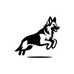 Obraz premium German shepherd dog logo vector black white illustration