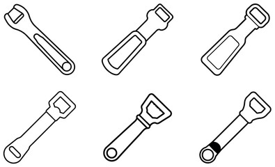 Simple Line Art Illustration of Various Bottle Openers
