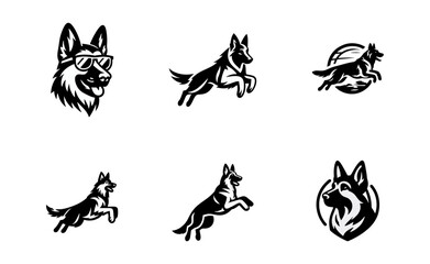 Fototapeta premium German shepherd dog logo vector black white illustration