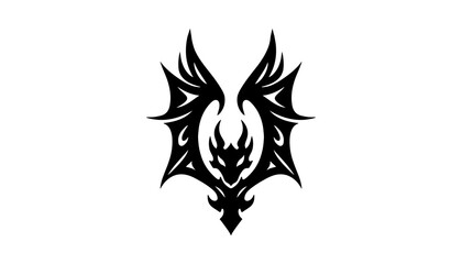 A silhouette of tribal dragon tattoo On white background