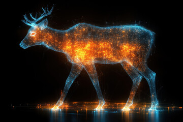 A deer with glowing lights on its body.