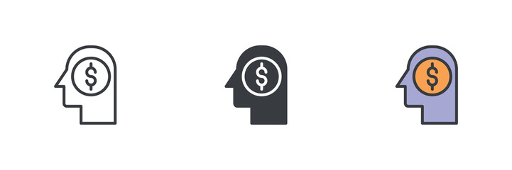Fototapeta premium Thinking about money or budgeting different style icon set