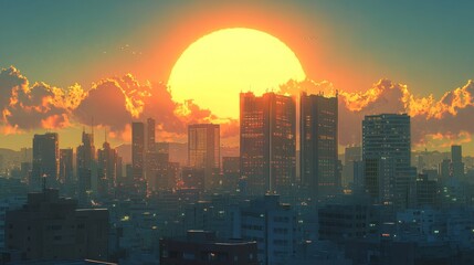 Obraz premium Stunning sunset over modern city skyline