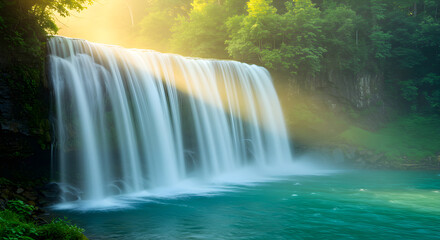 Obraz premium Majestic Waterfall Cascading Into Turquoise Pool Surrounded By Lush Greenery