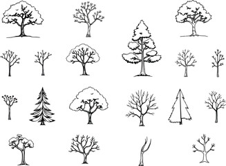 Collection of vector trees, plants, and leaf illustrations for nature and holiday designs