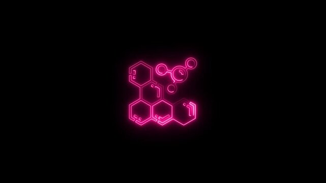 glowing neon molecular icon animation black background. 4K Video motion graphic animation.