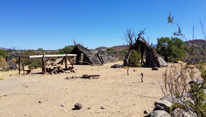 Cursed Camp of Hunters and Gatherers in Arid Nature with Spirits