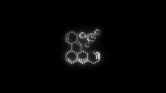 glowing neon molecular icon animation black background. 4K Video motion graphic animation.