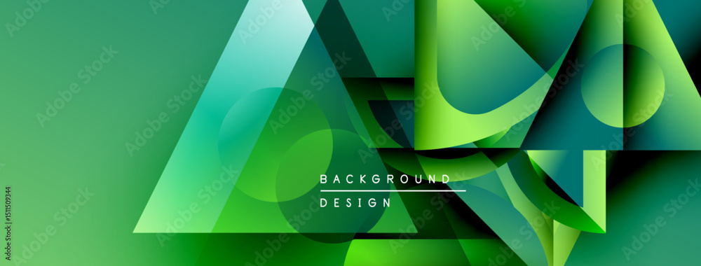 Aufkleber Abstract geometric shapes overlap, creating vibrant green gradient background. Modern design elements suggest innovation, technology.