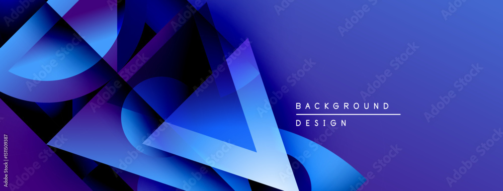 Poster Abstract blue design features layered geometric shapes. Gradient colors create depth, modern aesthetic. Text reads background design.