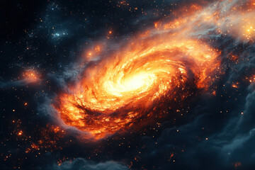Spiral galaxy with bright orange and blue stars.