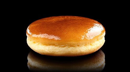 Close-up of a glazed donut on black