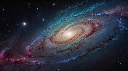 Fototapeta premium Spiral galaxy in deep space, cosmic nebula with glowing stars and stardust, majestic universe background for science and astronomy projects