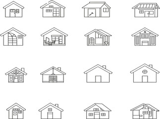 Fototapeta premium Vector set of diverse house and building icons illustrating urban architecture and real estate