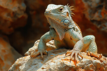 Obraz premium Lizard sitting on desert rock.