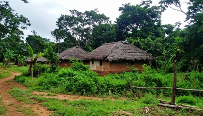 Abandoned Dark Igbo Village Surrounded by Lush Greenery and Spirits