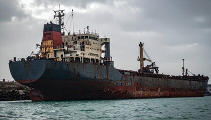 Abandoned Kuwaiti Ship in Dark Industrial Maritime Setting