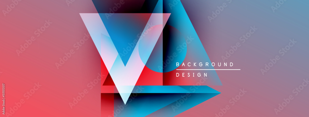Poster abstract geometric design. vibrant colors blend, creating dynamic visual effect. letter v dominates 