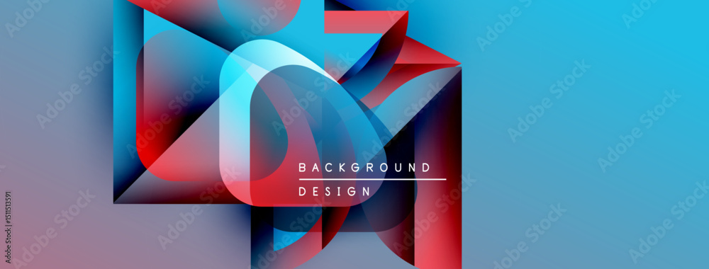 Poster Abstract geometric shapes blend vibrant colors. Gradient transitions create dynamic visual effect. Text reads background design.