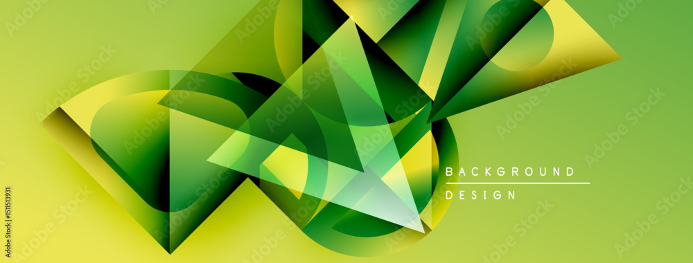 Poster abstract geometric design. green, yellow hues create dynamic composition. modern background suitable