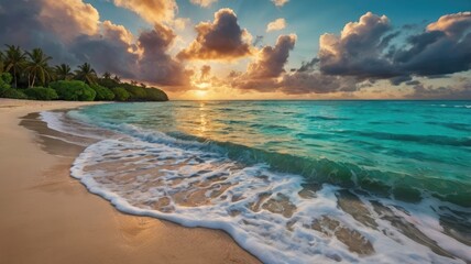 tropical beach at sunset