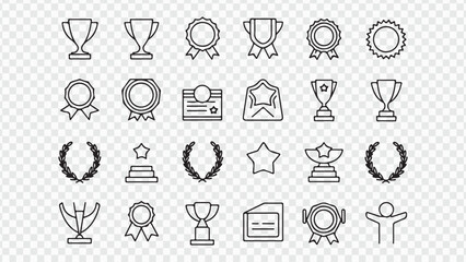 Black and white silhouette icon set of trophy and certificate symbols