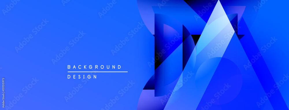 Poster Abstract blue design features overlapping geometric shapes. Modern style, suitable for backgrounds, banners, presentations. Vibrant color scheme.