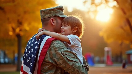 Emotional military homecoming moment with child embrace
- Powered by Adobe