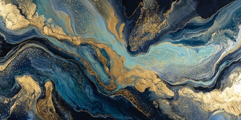 Naklejka premium Colorful abstract design with shimmering gold accents on a blue and dark background