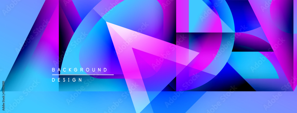 Aufkleber Abstract geometric shapes overlap, creating vibrant blue, pink gradients. Text reads background design. Modern, dynamic visual composition.