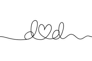 DAD Text with Heart Icon in Continuous Line Art, Minimal One-Line Typography Design, cursive writing, dad lettering in lowercase