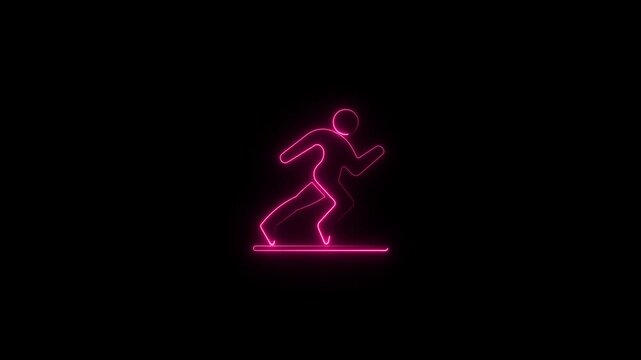 glowing neon physical-therapy icon animation black background. 4K Video motion graphic animation.