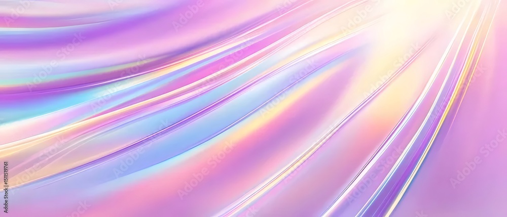 Poster 虹色の光線が流れる抽象的な背景 紫とパステルカラーのグラデーションが輝く光の効果を生み出す