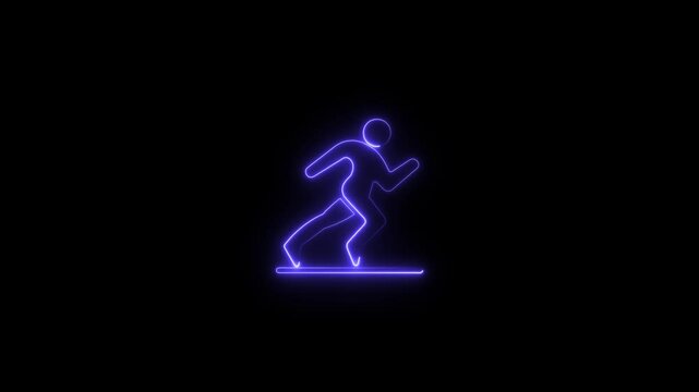 glowing neon physical-therapy icon animation black background. 4K Video motion graphic animation.
